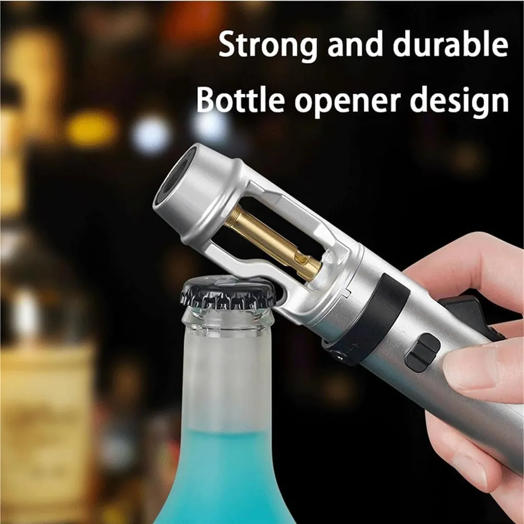 Multifunctional Butane Torch Lighter, Windproof Jet Flame with Bottle Opener Design, Refillable, for Outdoor, Kitchen(Silver)
