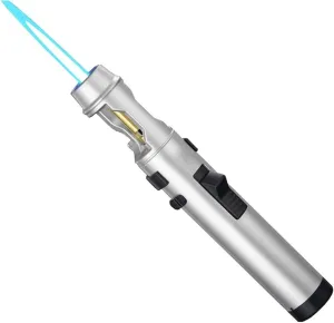 Multifunctional Butane Torch Lighter, Windproof Jet Flame with Bottle Opener Design, Refillable, for Outdoor, Kitchen(Silver)