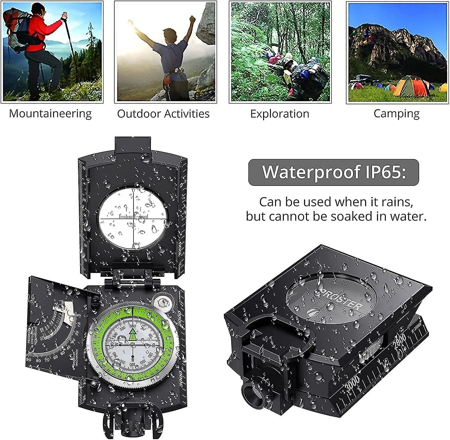 Multifunctional Military Aiming Navigation Compass, Compass Precise Waterproof Three Point Aiming with LED Oriented Outdoor Multifunctional Military Compass Camping Supplies (Black)