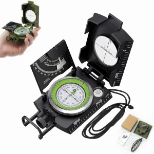 Multifunctional Military Aiming Navigation Compass, Compass Precise Waterproof Three Point Aiming with LED Oriented Outdoor Multifunctional Military Compass Camping Supplies (Black)