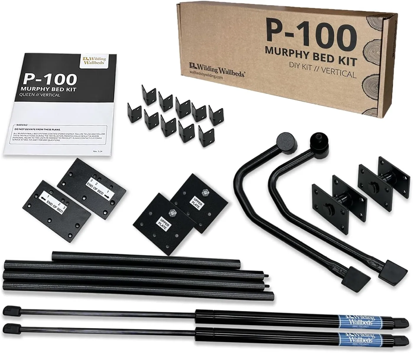 Murphy Bed Mechanism Kit, Full & Queen Size, DIY Piston Lift Hardware for Cabinet Bed, Easy to Follow Instructions, Supports 1,500lbs