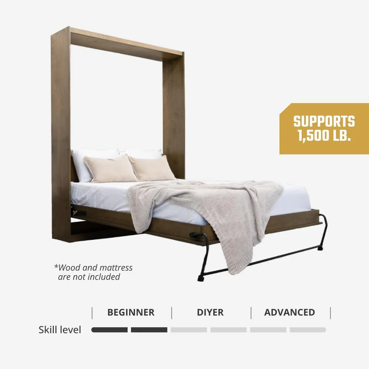 Murphy Bed Mechanism Kit, Full & Queen Size, DIY Piston Lift Hardware for Cabinet Bed, Easy to Follow Instructions, Supports 1,500lbs
