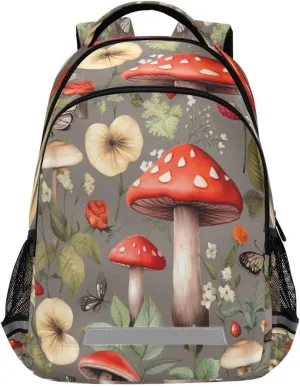 Mushroom Strawberry Design Waterproof Backpack - Casual Outdoor Sports Daypack with Ergonomic Shoulder Straps#163