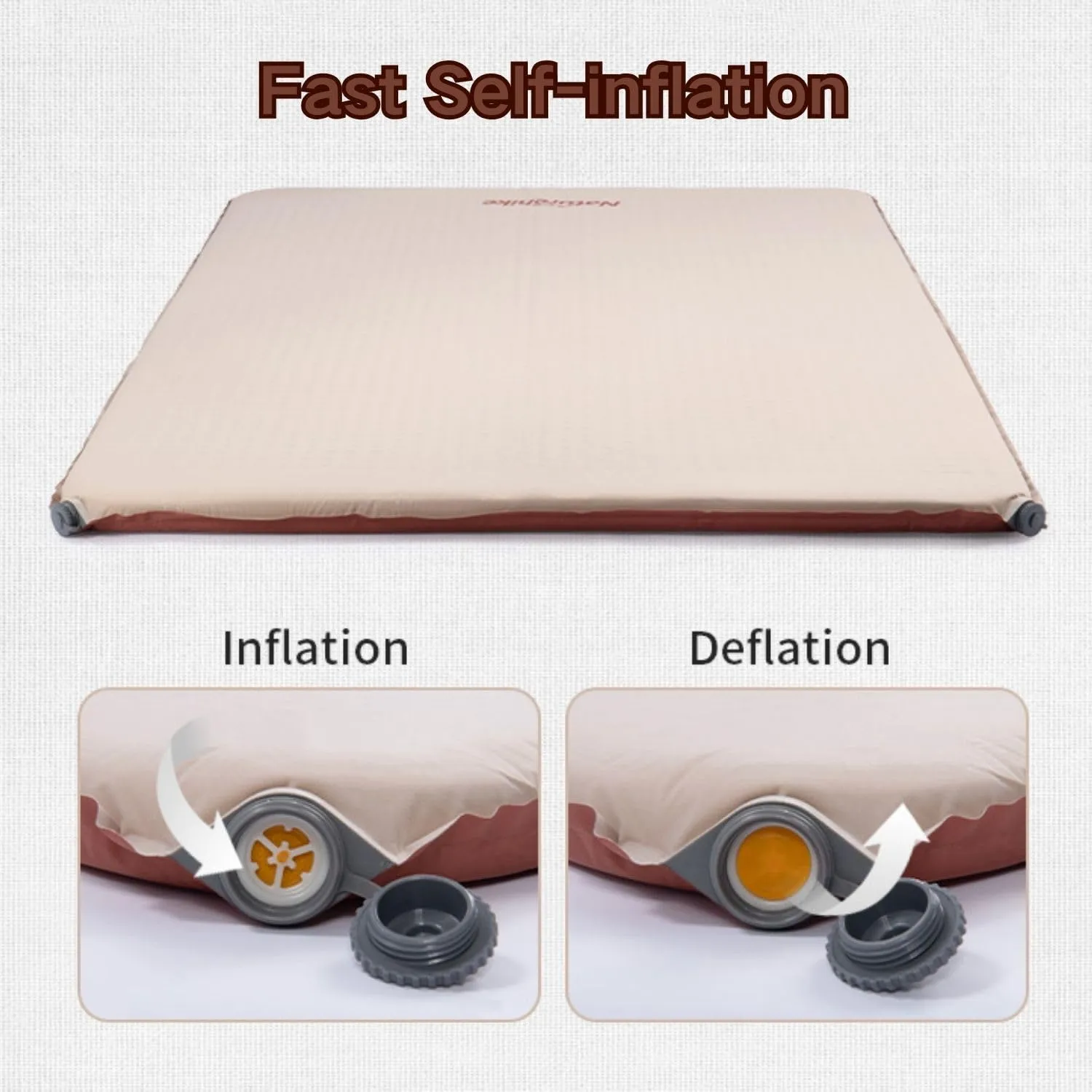 Naturehike 2.36" Thick Self Inflating 1 & 2 Person Sleeping Pad,Quick Insulated & Portable Air Mattress for Backpacking, Hiking, Travel, Tent (Khaki, Single)