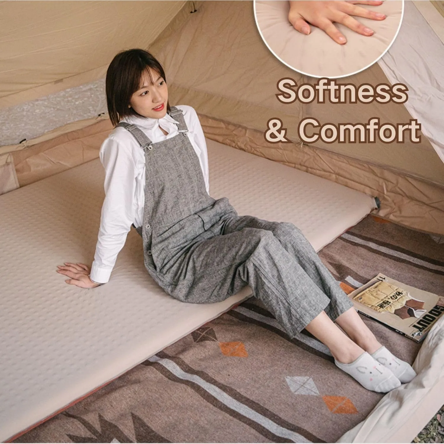 Naturehike 2.36" Thick Self Inflating 1 & 2 Person Sleeping Pad,Quick Insulated & Portable Air Mattress for Backpacking, Hiking, Travel, Tent (Khaki, Single)
