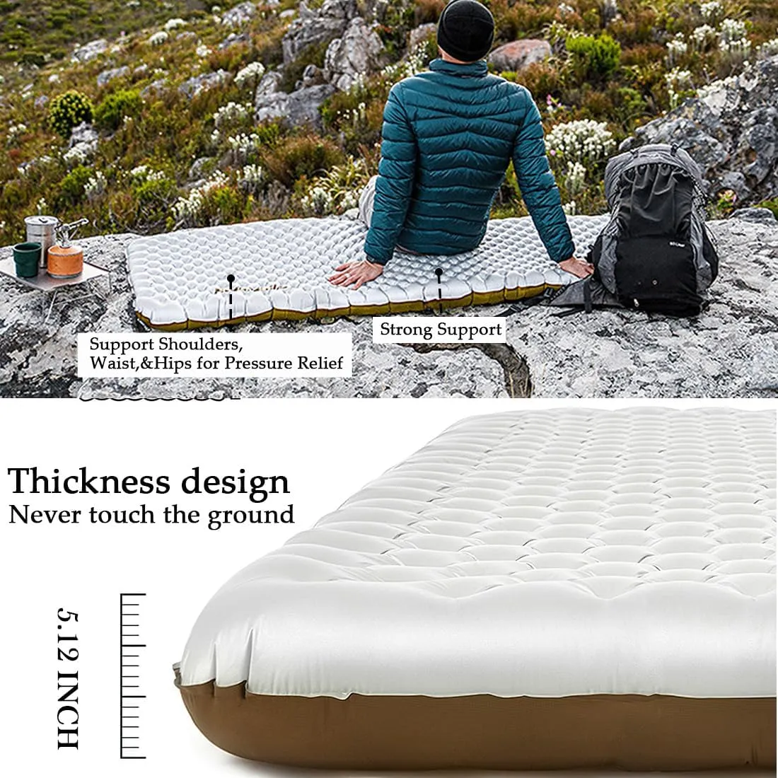 Naturehike 5.8/8.8 R-Value Camping Sleeping Pad,3.1"-4.7" Ultra-Thick,1-1.4LB Ultralight Camping Mat with Inflatable Bag,Backpacking Inflatable Foam Camping Mat for Car,Hiking