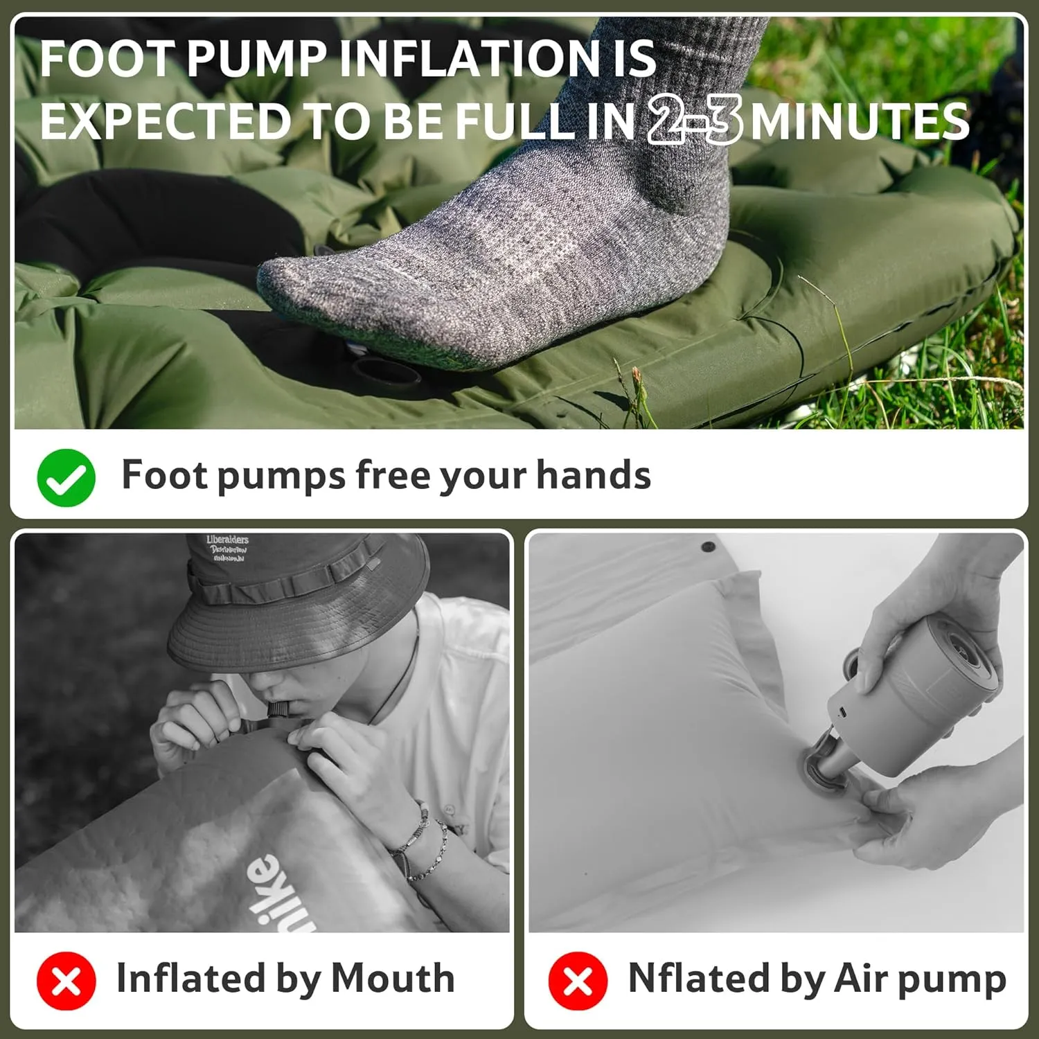 Naturehike Camping Sleeping Pad, Ultralight Camping Mat with Pillow Built-in Foot Pump