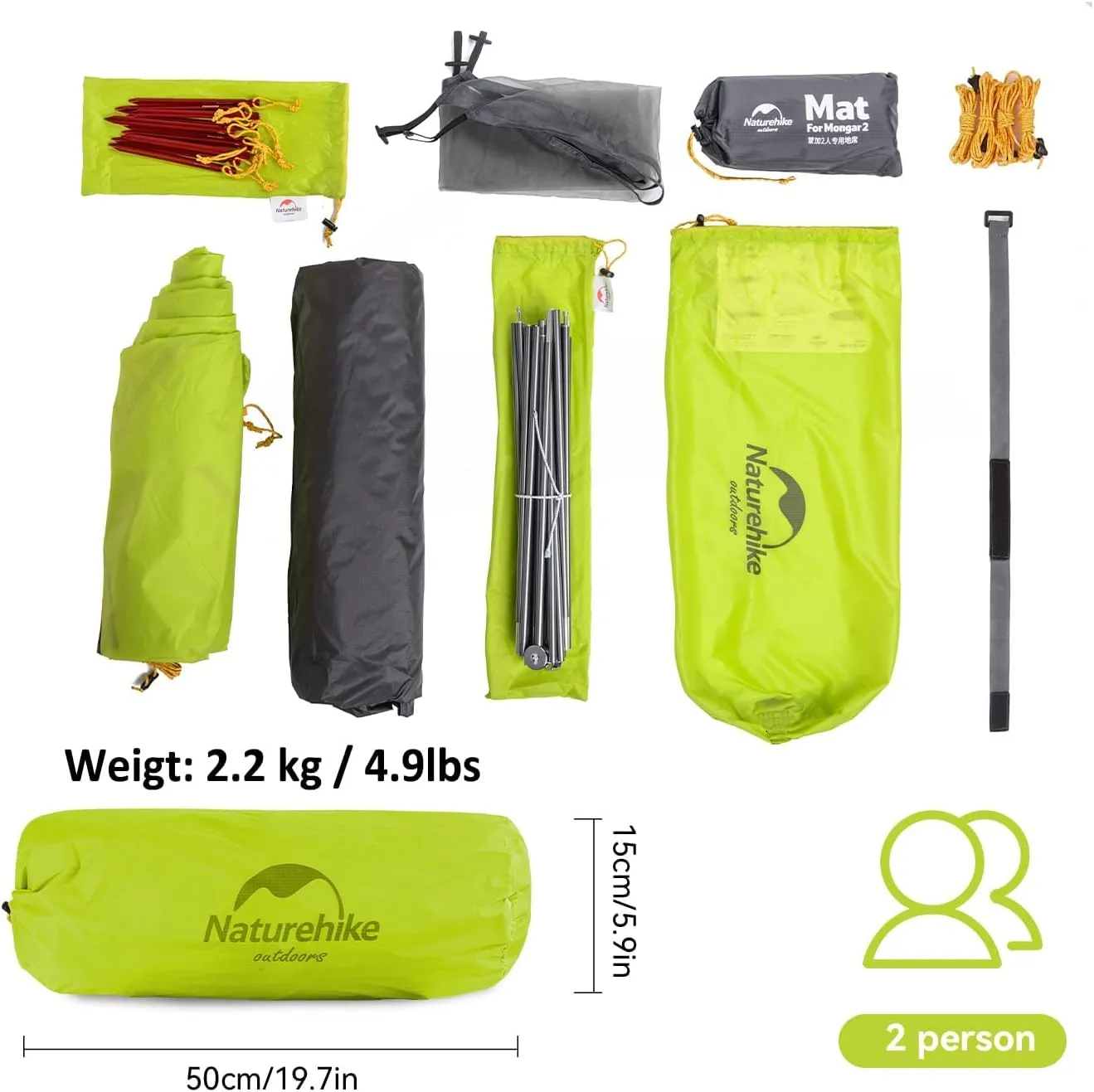 Naturehike Mongar 2 Person 3 Season Camping Tent Ultralight Backpacking Tent for Hiking Cycling