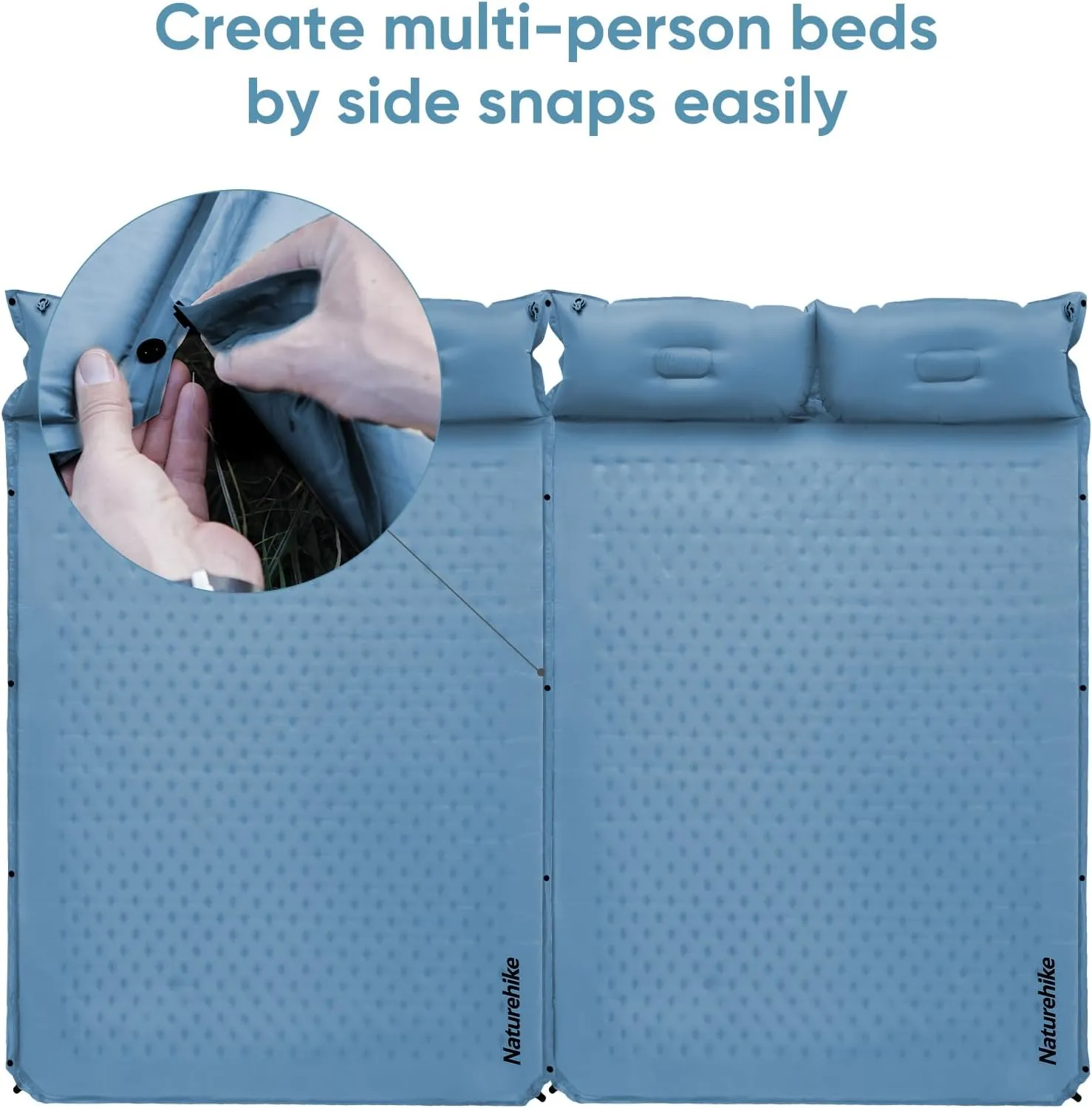 Naturehike Self-Inflating Double Sleeping Pad, Ultralight Memory Foam Pad with Pillow, Fast Inflating, Patchwork Sleeping Pad for Hiking, RV Camping, Full, Blue