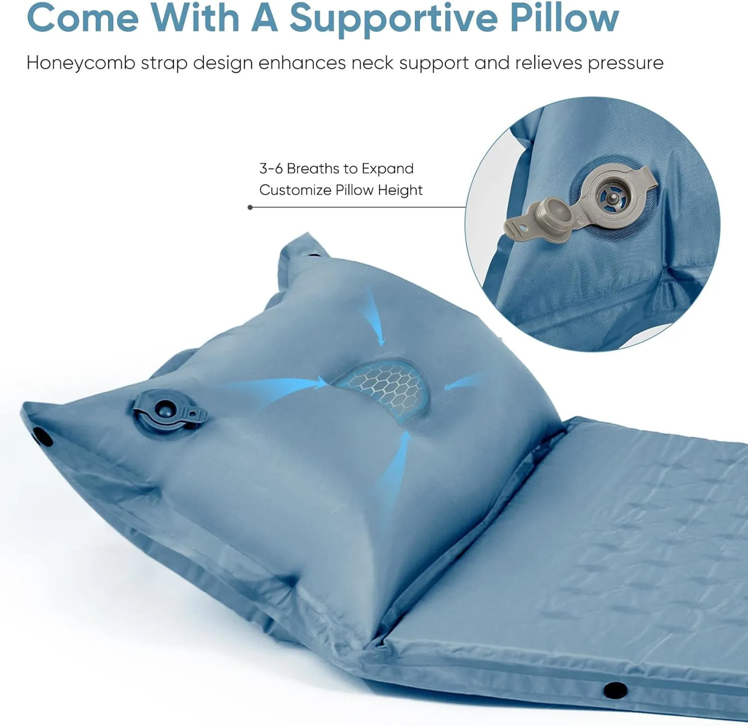 Naturehike Self-Inflating Double Sleeping Pad, Ultralight Memory Foam Pad with Pillow, Fast Inflating, Patchwork Sleeping Pad for Hiking, RV Camping, Full, Blue