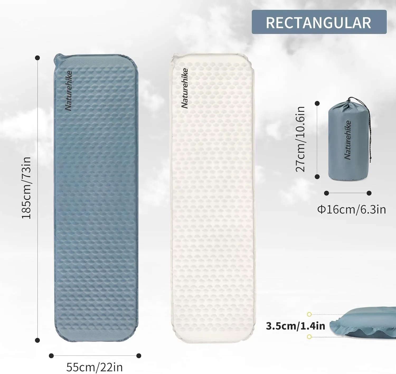 Naturehike Ultralight Self Inflating Insulated Sleeping Pad with Foam, Lightweight Rectangular Sleeping Mat for Camping Backpacking Hiking Traveling, ISPO Award Winner 2024