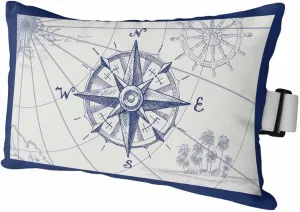 Nautical Compass Outdoor Waterproof Pillows for Recliner Chaise Lounge Chair, Retro Sailing Map Tropical Palm Tree Navy Lumbar Pillows with Inserts & Elastic Band for Patio Beach 1 Pack-12x20 In