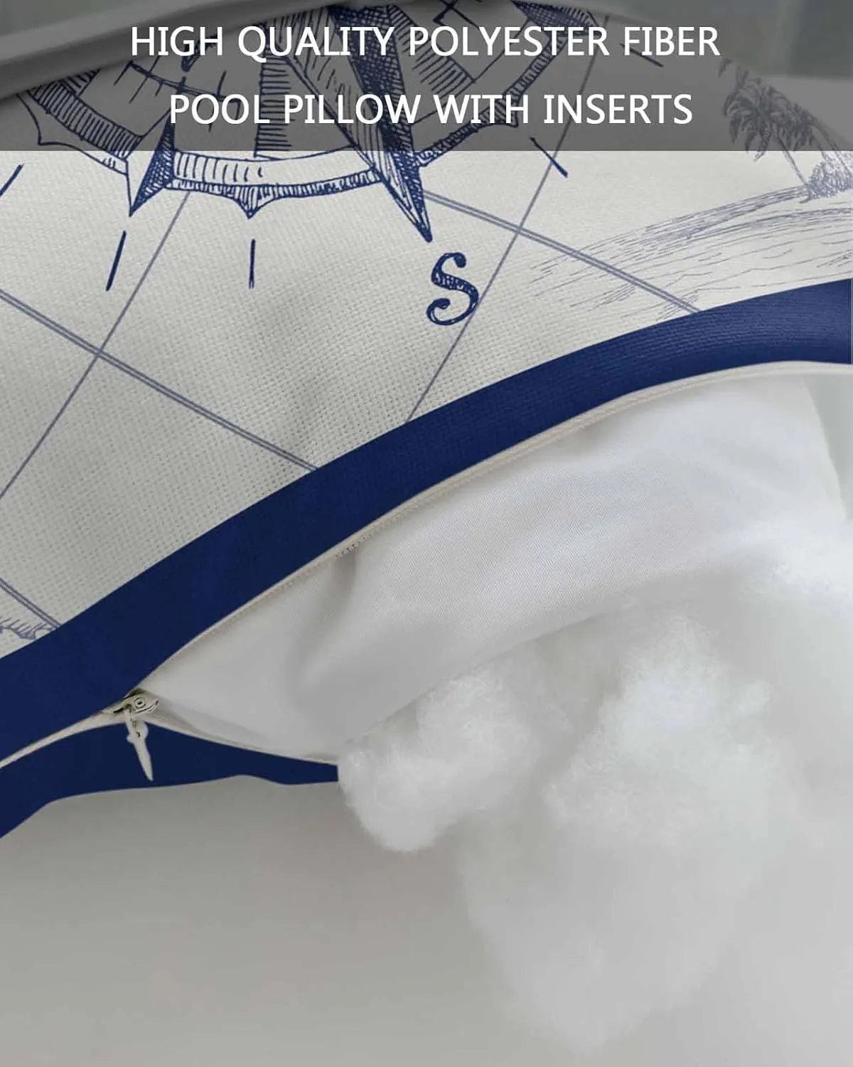 Nautical Compass Outdoor Waterproof Pillows for Recliner Chaise Lounge Chair, Retro Sailing Map Tropical Palm Tree Navy Lumbar Pillows with Inserts & Elastic Band for Patio Beach 1 Pack-12x20 In