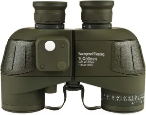 Nautical Compass Telescope High-Definition Nitrogen-Filled Waterproof 10X50 Low-Light Night Vision Ranging Portable Outdoor Travel Telescope Green Binoculars