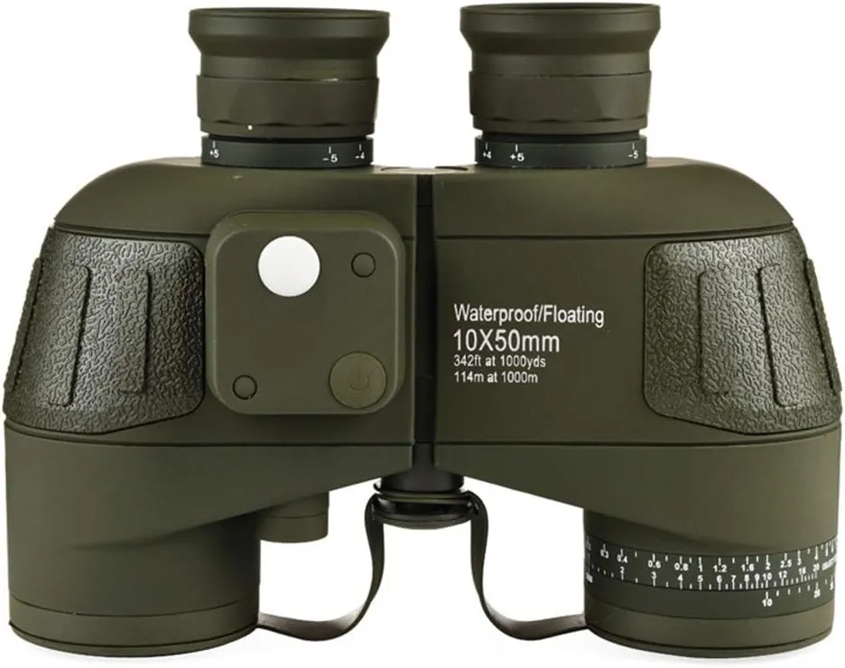 Nautical Compass Telescope High-Definition Nitrogen-Filled Waterproof 10X50 Low-Light Night Vision Ranging Portable Outdoor Travel Telescope Green Binoculars