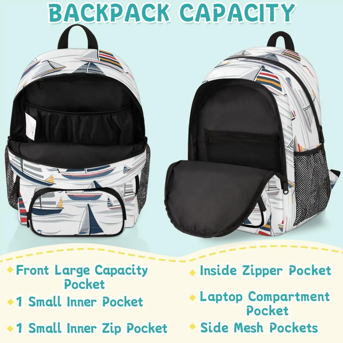 Nautical Sailboat Laptop Backpack for Women Men, Work Computer Backpacks, 18.3 Inch Large Computer Nurse Teacher Bags Travel Casual Daypack