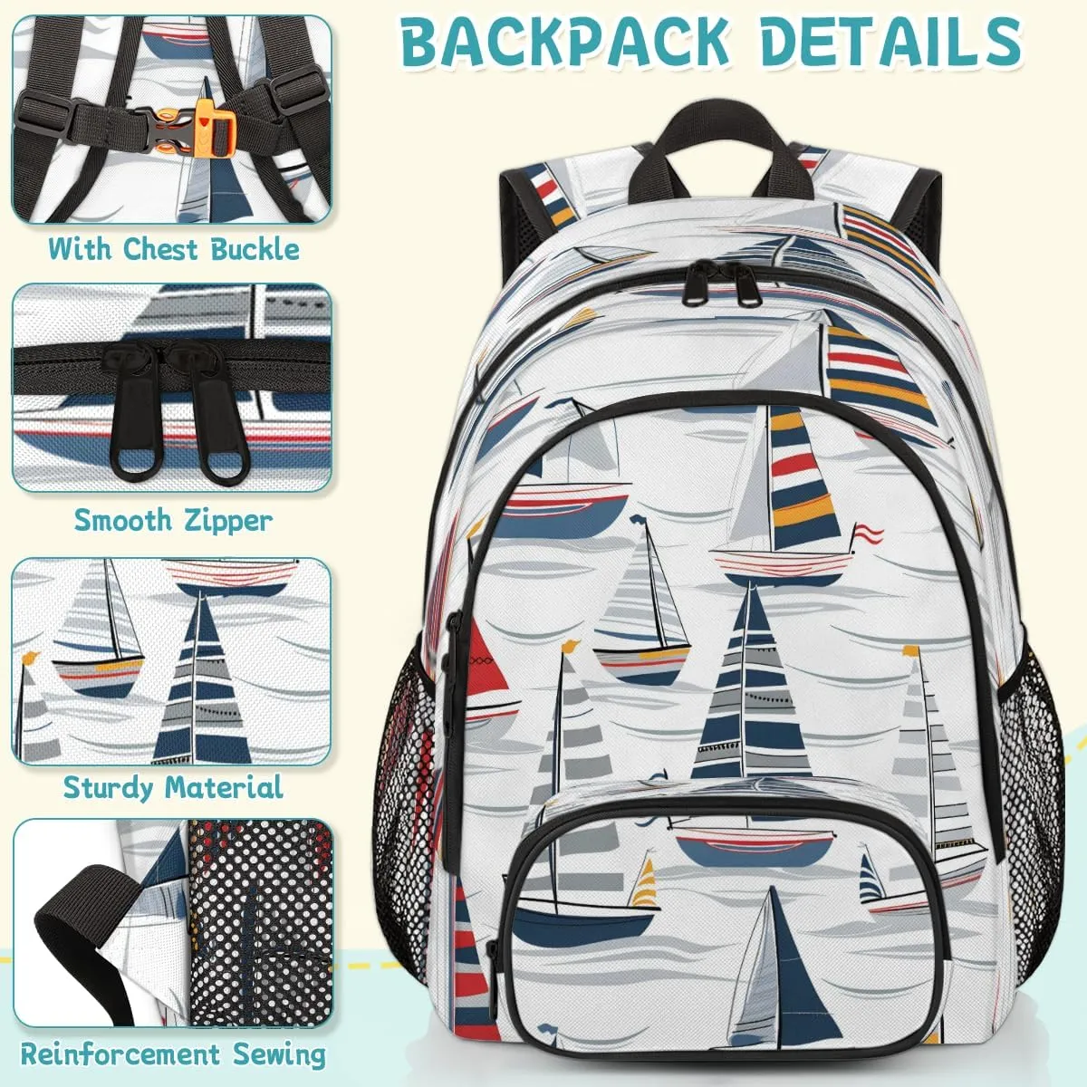 Nautical Sailboat Laptop Backpack for Women Men, Work Computer Backpacks, 18.3 Inch Large Computer Nurse Teacher Bags Travel Casual Daypack