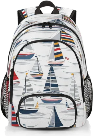 Nautical Sailboat Laptop Backpack for Women Men, Work Computer Backpacks, 18.3 Inch Large Computer Nurse Teacher Bags Travel Casual Daypack