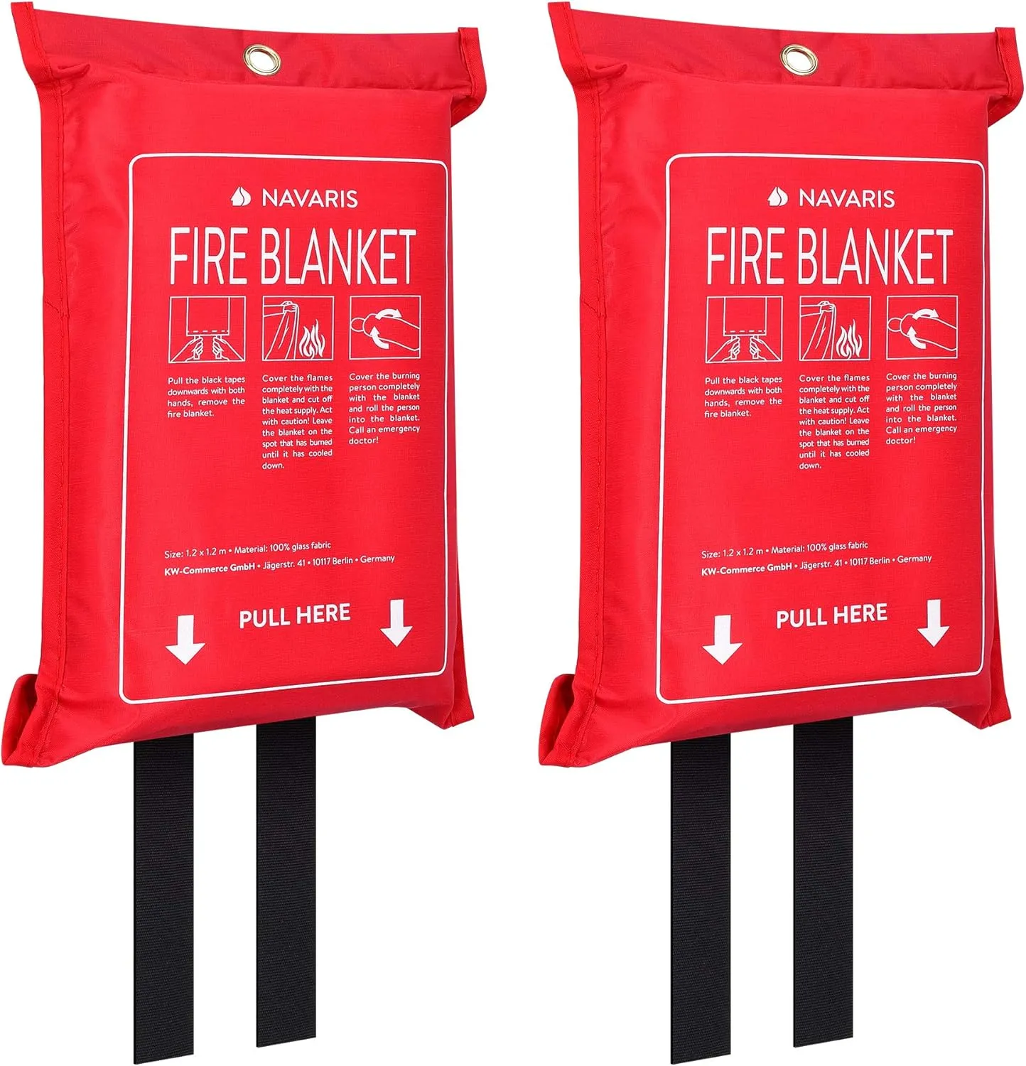 Navaris Fire Blanket for Kitchen (Pack of 2) - 47" x 47" Emergency Fire Suppression Equipment for Home Kitchens, RV, Camper - With Hole to Wall Hang