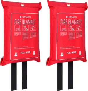 Navaris Fire Blanket for Kitchen (Pack of 2) - 47" x 47" Emergency Fire Suppression Equipment for Home Kitchens, RV, Camper - With Hole to Wall Hang