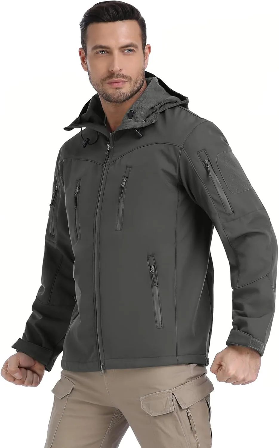 NAVEKULL Men's Tactical Jacket Waterproof Softshell Fleece Lined Hooded Coats Outdoor Hiking Windbreaker