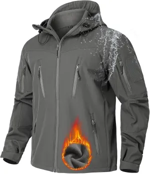 NAVEKULL Men's Tactical Jacket Waterproof Softshell Fleece Lined Hooded Coats Outdoor Hiking Windbreaker