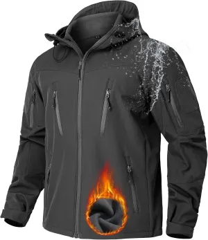 NAVEKULL Men's Tactical Jacket Waterproof Softshell Fleece Lined Hooded Coats Outdoor Hiking Windbreaker