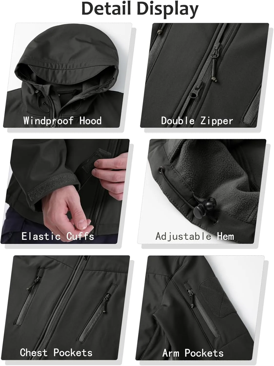 NAVEKULL Men's Tactical Jacket Waterproof Softshell Fleece Lined Hooded Coats Outdoor Hiking Windbreaker
