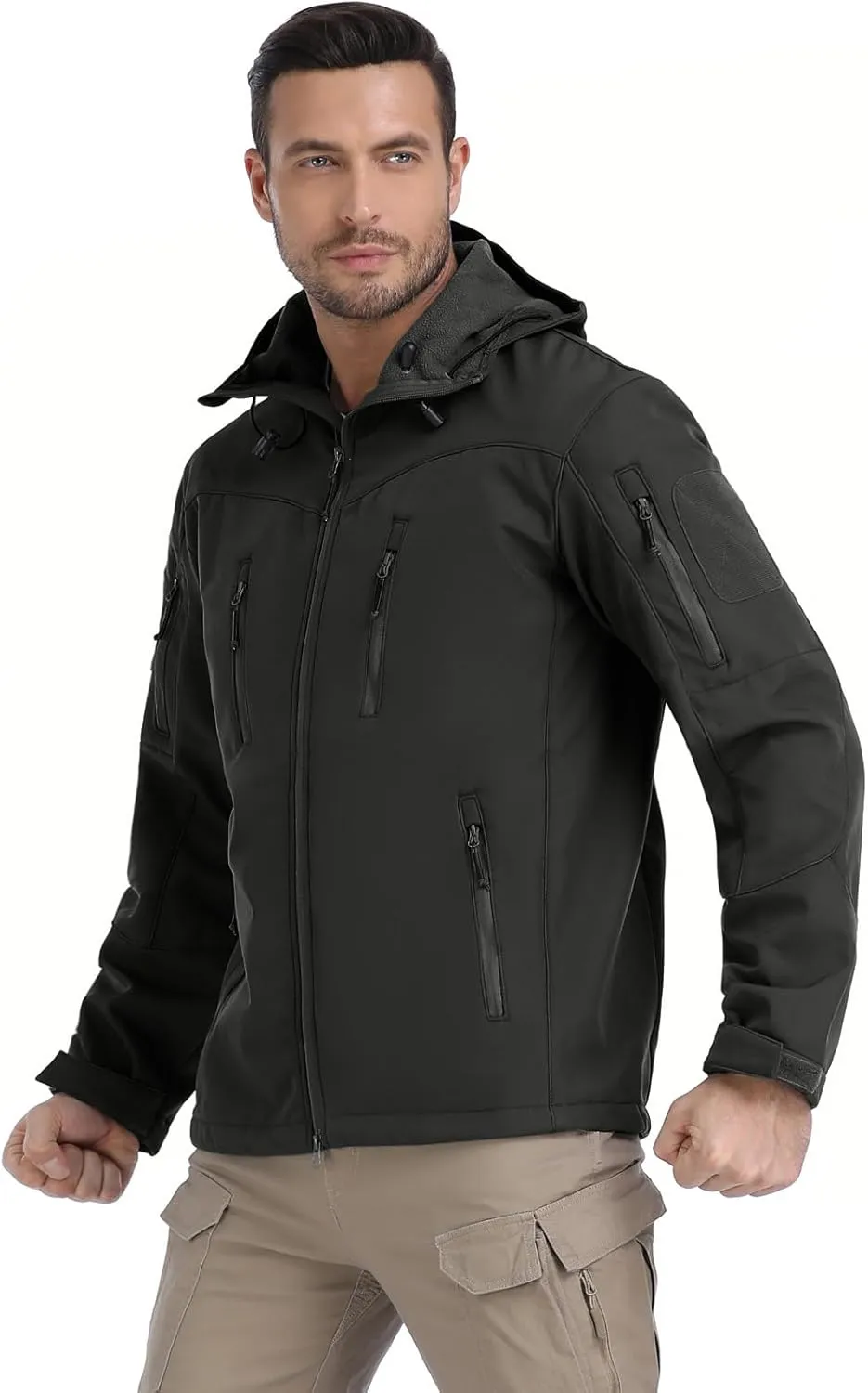 NAVEKULL Men's Tactical Jacket Waterproof Softshell Fleece Lined Hooded Coats Outdoor Hiking Windbreaker