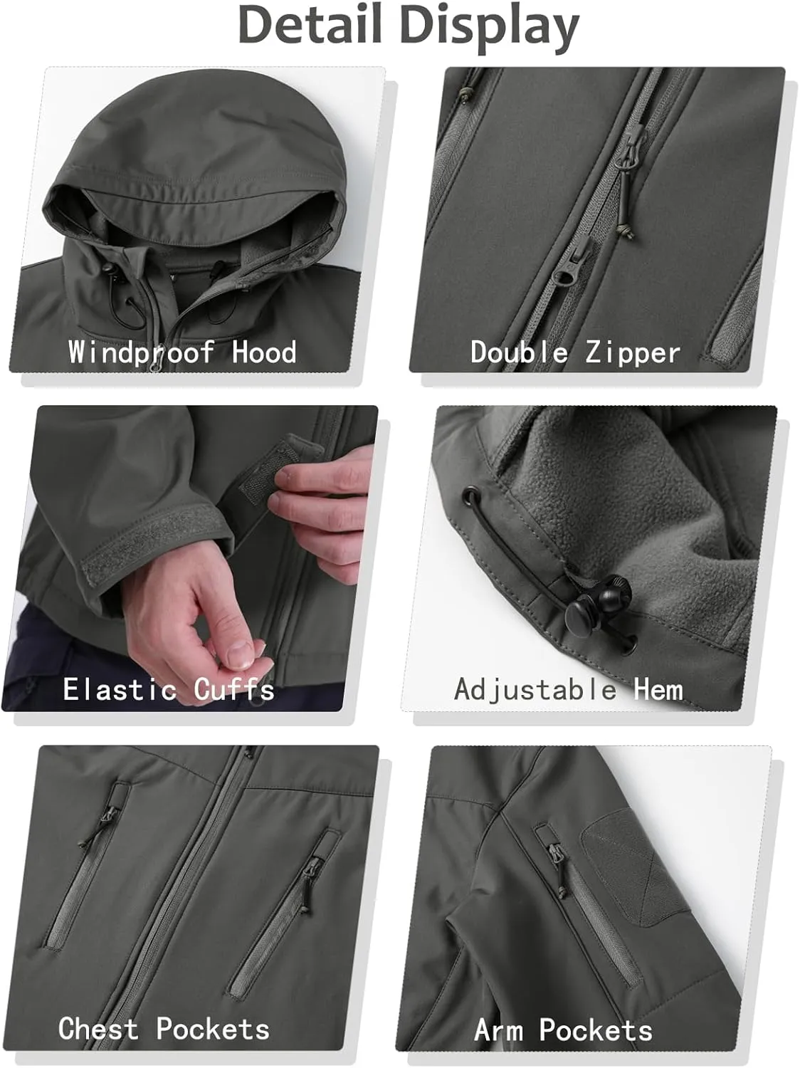 NAVEKULL Men's Tactical Jacket Waterproof Softshell Fleece Lined Hooded Coats Outdoor Hiking Windbreaker