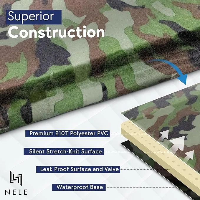 NELE Self Inflating Sleeping Pad 2inch Lifestyle Pad (Camouflage Green)