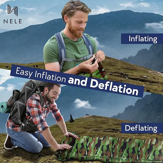 NELE Self Inflating Sleeping Pad 2inch Lifestyle Pad (Camouflage Green)