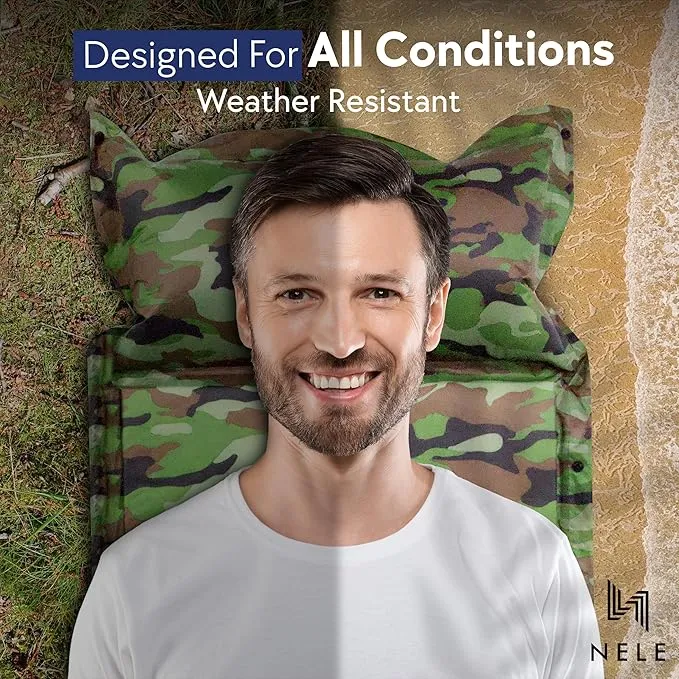 NELE Self Inflating Sleeping Pad 2inch Lifestyle Pad (Camouflage Green)