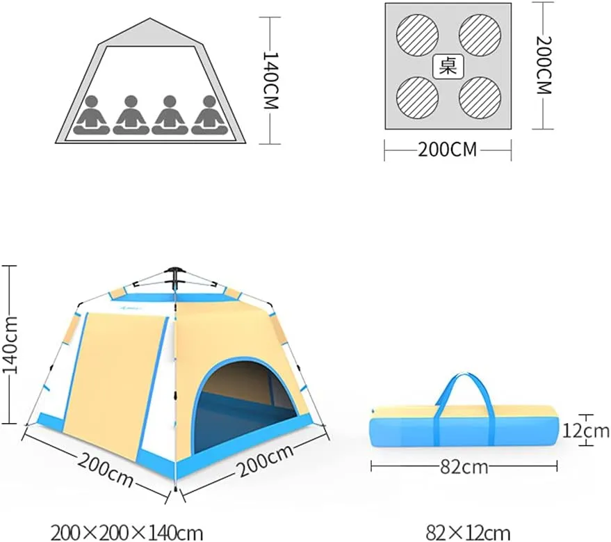 NIEH Lightweight Instant Pop Up Tent for 3 to 4 Person Automatic Opening Hydraulic Double Layer Portable Automatic Tent Family Camping Tent with Porch