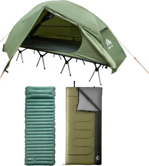 Night Cat Camping Cot Tent with Sleeping Pad and Sleeping Bag Waterproof 1-Person Off-Ground Combo Cot Bed for Adults Portable Easy Set-up Tent