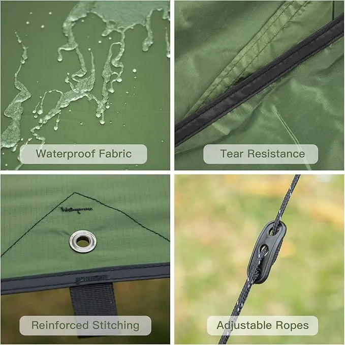 Night Cat Camping Tent Tarp Hammock Rain Fly Sunshade Shelter Tarp Waterproof Portable Lightweight for Outdoor Backpacking Hiking 12x10 ft