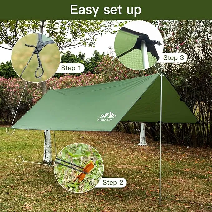 Night Cat Camping Tent Tarp Hammock Rain Fly Sunshade Shelter Tarp Waterproof Portable Lightweight for Outdoor Backpacking Hiking 12x10 ft