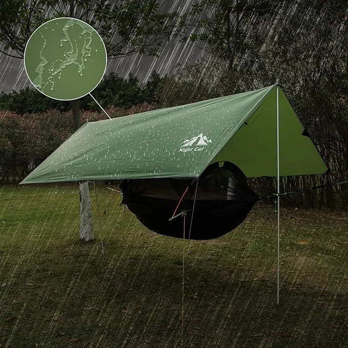 Night Cat Camping Tent Tarp Hammock Rain Fly Sunshade Shelter Tarp Waterproof Portable Lightweight for Outdoor Backpacking Hiking 12x10 ft