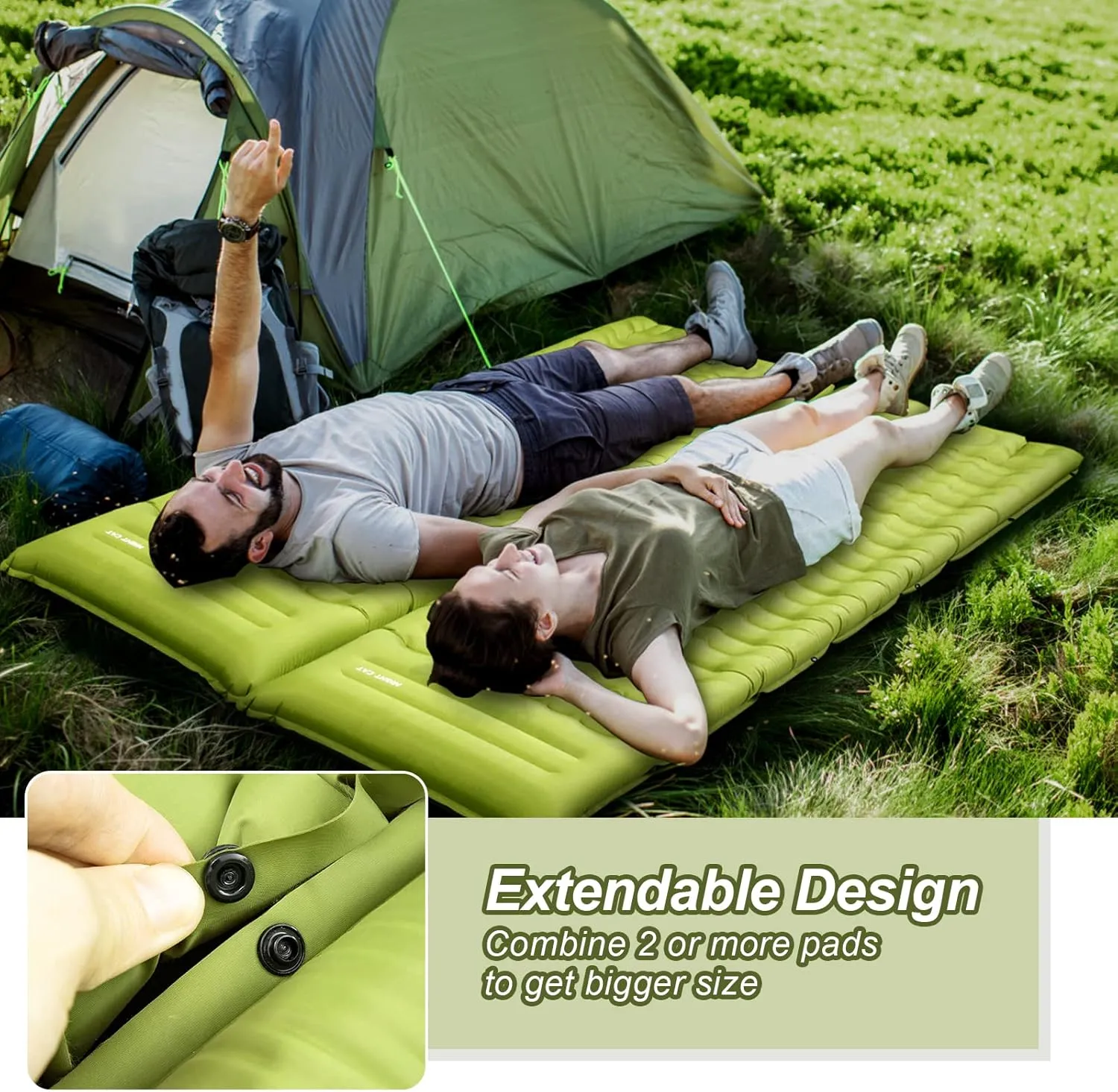 Night Cat Inflatable Sleeping Pads Mat Bed with Foot Pump and Pillow for Camping Backpacking Hiking Ultra-Light Compact Comfortable Extendable