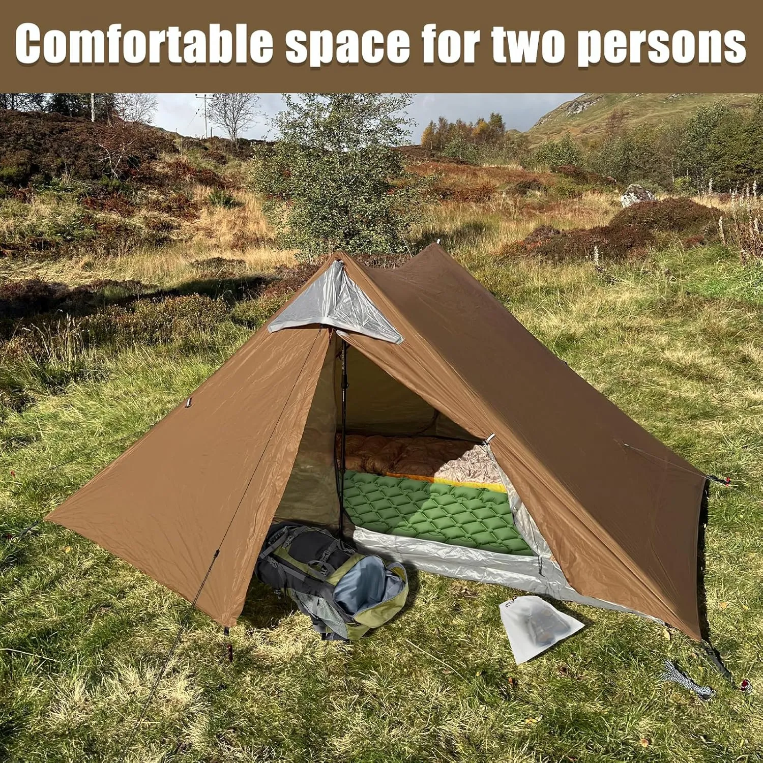 Night Cat Ultralight Tent 1 Person for Professional Backpacker Hiker 2 LBS Only Lanshan Backpacking Bivvy Ground Tent Heavy Rain Waterproof Trekking Pole Not Included