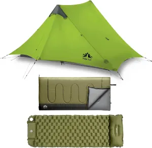Night Cat Ultralight Tent 2 Persons with Camping Sleeping Bag and Inflatable Sleeping Pads Mat Bed for Professional Backpacker Hiker