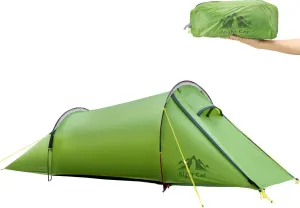 Night Cat Ultralight Tunnel Tent: Waterproof Lightweight Single People Backpacking Tent for Outdoor Camping Hiking Treeking with Double Layers Aluminum Poles and Footprint 1 Person Green