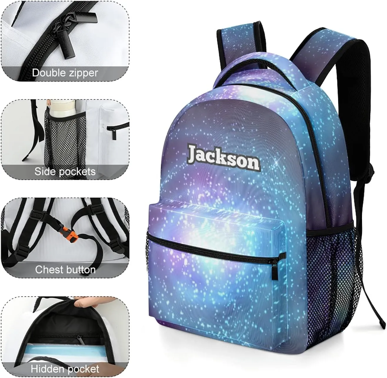 Night Starry Custom Kids Backpack 16.5 Inch for Boy Girl, Personalized Waterproof Child School Travel Bag with Name