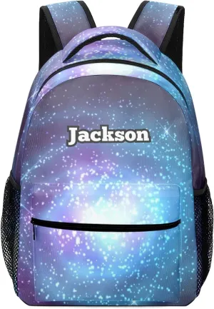 Night Starry Custom Kids Backpack 16.5 Inch for Boy Girl, Personalized Waterproof Child School Travel Bag with Name