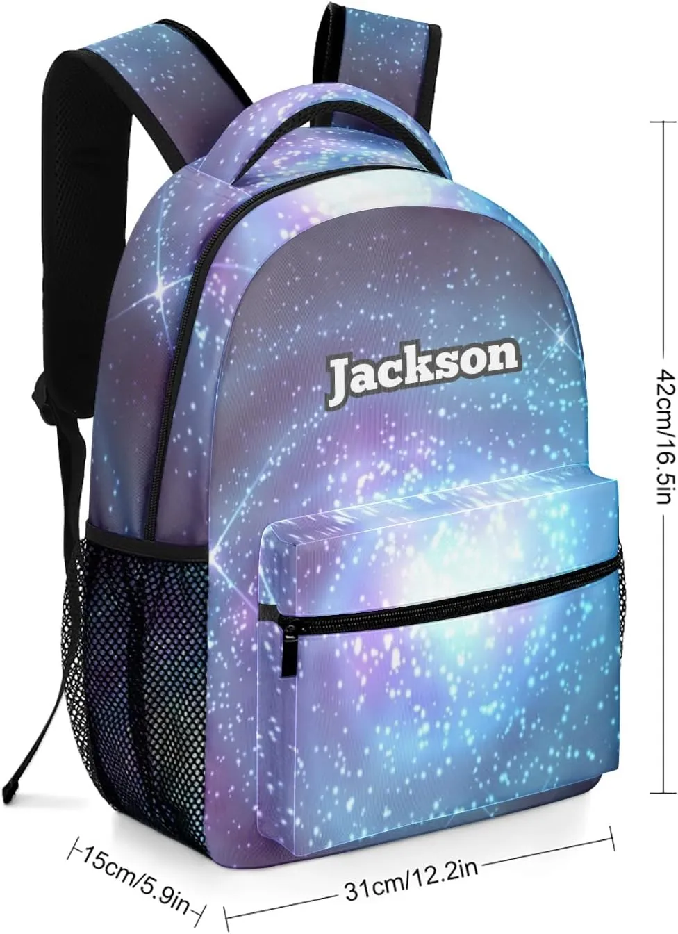 Night Starry Custom Kids Backpack 16.5 Inch for Boy Girl, Personalized Waterproof Child School Travel Bag with Name