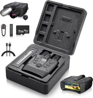 Night Vision Goggles, 1968FT Infrared Night Vision Binoculars with 5000mAh Rechargeable Battery, 64G Card for 58MP Images & 4K Video, 4" HD Screen, 5X Dightal Zoom for Camping Hunting