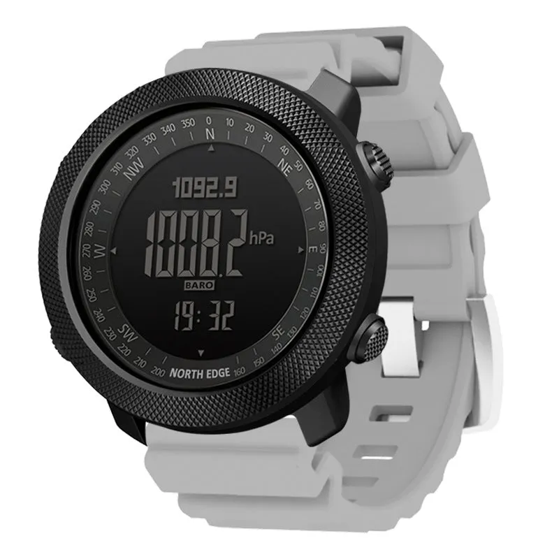 North Edge APACHE 3 Grey Men's Digital Sports Watch - 50m Water Resistant with built-in Altimeter, Barometer and Compass