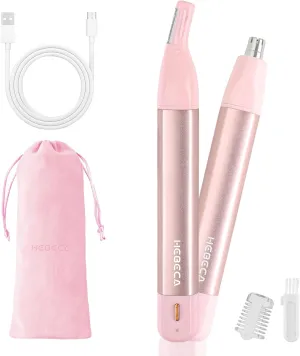 Nose Hair Trimmer for Women 2in1 Facial Hair Removal Trimmer - Metal Body, Rechargeable, Waterproof, Portable - Nose, Ear, Eyebrow, Peach-Fuzz, Lips, Chin (Pink)
