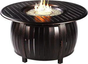 Oakland Living Aluminum Outdoor 44 in. Round Propane Fire Table, with Fire Beads, Lid and Fabric Cover, 57,000 BTUs in Antique Copper Finish Antique