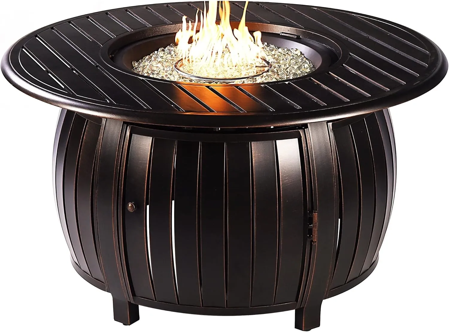 Oakland Living Aluminum Outdoor 44 in. Round Propane Fire Table, with Fire Beads, Lid and Fabric Cover, 57,000 BTUs in Antique Copper Finish Antique